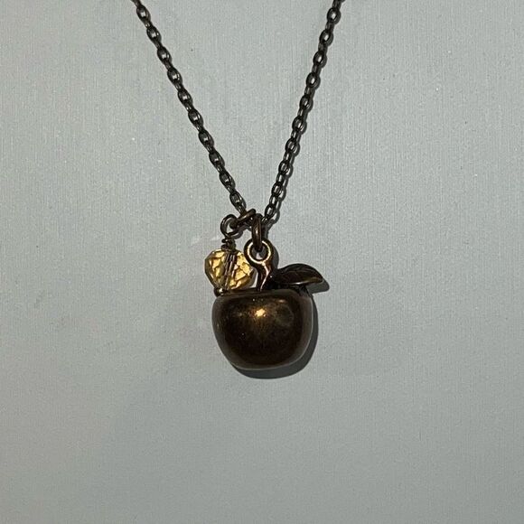 Big Apple Bronze Necklace Beaded Accents Boho Teacher Gift Classic Norm Core - Picture 1 of 7